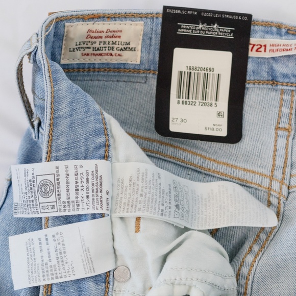 NWT LEVI'S 721 HIGH RISE SKINNY Size 27 Light Wash Custom Short Rip Denim Jeans - Picture 4 of 5